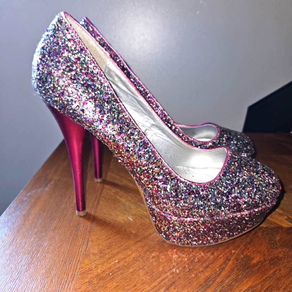 Deb pink glitter stiletto high heels shoes 9